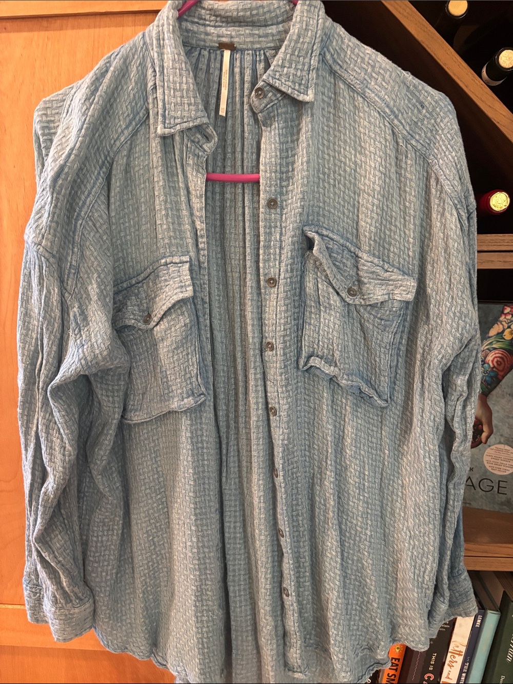Free People light blue textured button-up overshirt